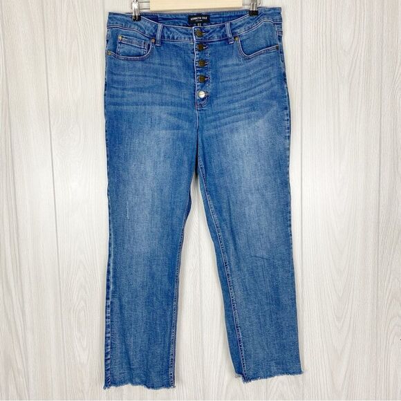 Kenneth Cole New York Denim - Kenneth Cole | High Rise Raw Hem Button Fly Straight Leg Jeans Size 14